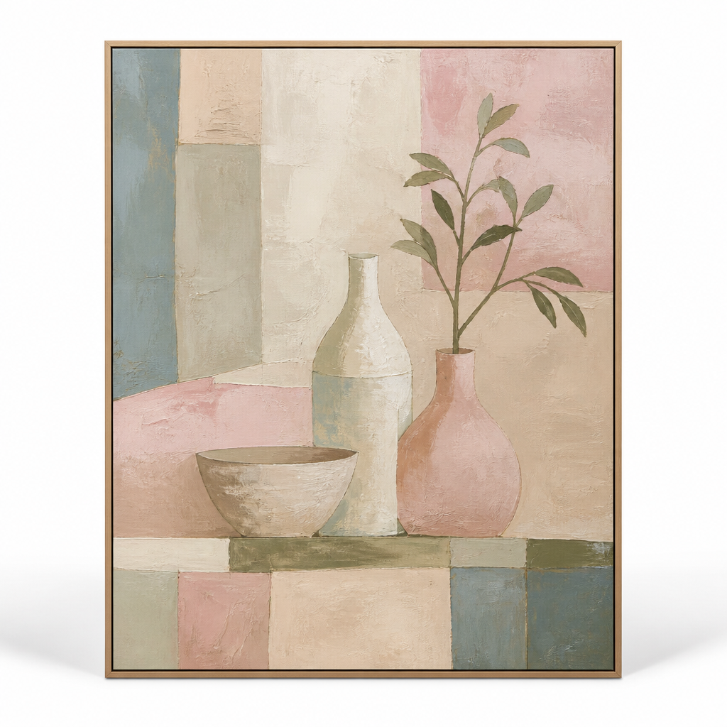 Soyut Natürmort Tablo — Pastel Tonlarda