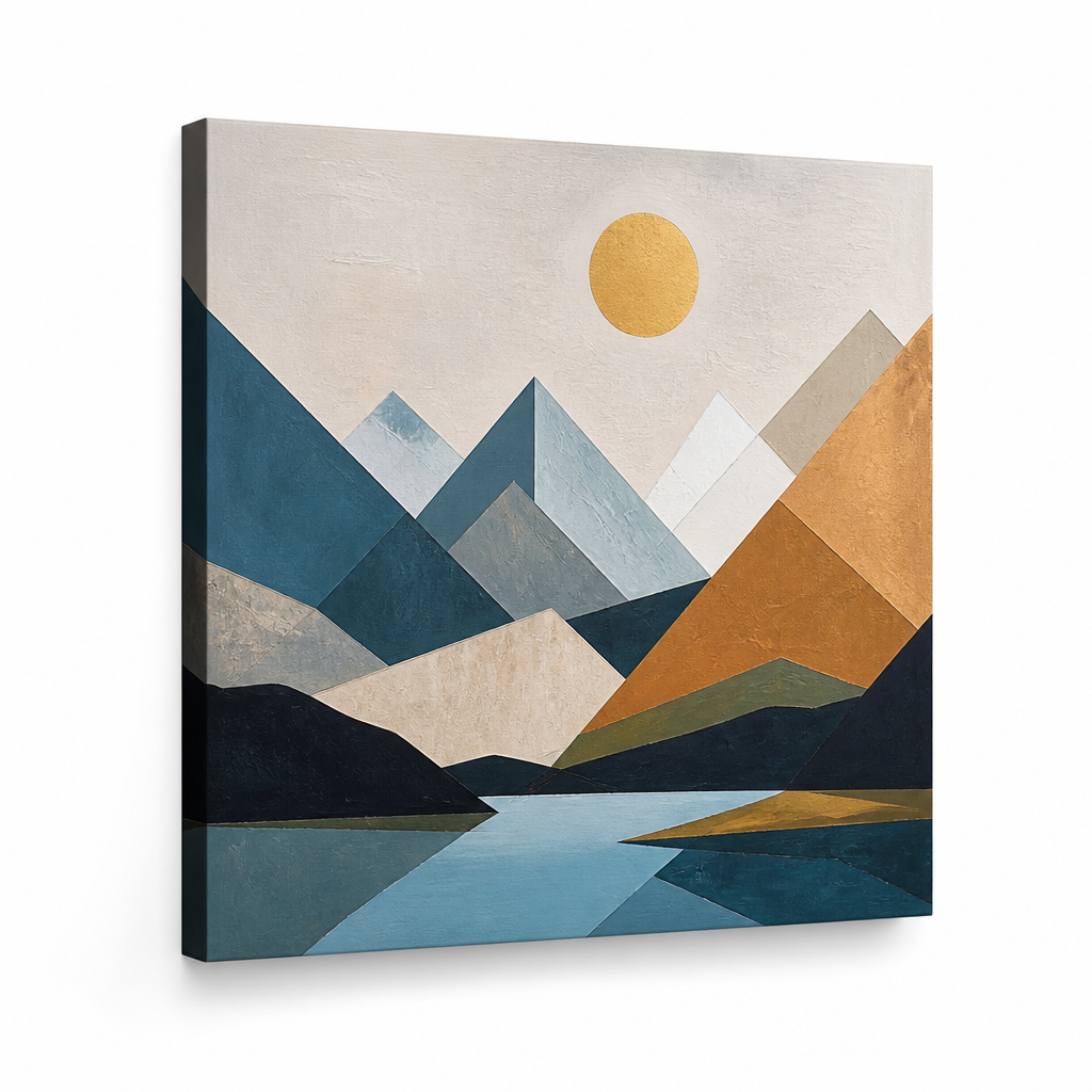 Geometrik Deniz Manzarası Tablo — Siyah-Beyaz
