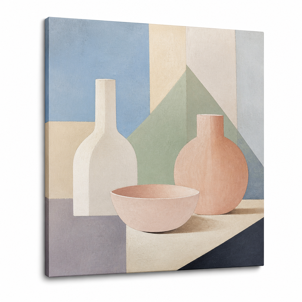 Geometrik Natürmort Tablo — Pastel Tonlarda